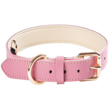 Heavy Duty Genuine Leather Dog Collar – Soft, Strong & Adjustable (Pink, L)