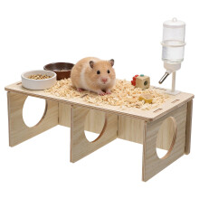 Nretluo Hamster Platform,1 Pcs Hamster Hide with 3 Compartment,Wooden Hamsters Toys, Funny Cute Hamsters Accessories Perfect for Small Animal Expl