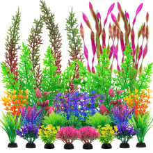 QUOZUO 25pcs Colorful Aquarium Artificial Plastic Plants Decoration, Grass Aquarium Decor Set, Fish Tank Decorations Hides Accessories