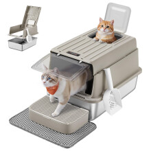Feandrea Cat Litter Box with Flip Lid, Scoop, Litter Mat, 2 Doors
