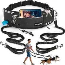 Hands Free Double Dog Lead for 2 Dogs 108kg Heavy Duty Leash with Bum Bag