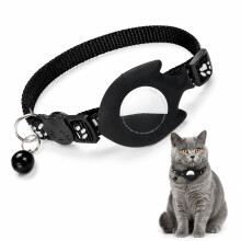 Breakaway AirTag Cat Collar with Silicone Holder & Bell, Black