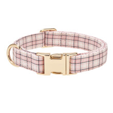 YUDOTE Pink Plaid Dog Collar,Adjustable Pastel Tartan Puppy Collar with Gold Buckle,Soft Comfortable Checkered Pet Collar for Small Dogs,Cute Daily W