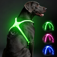 Light Up Dog Harness, Multicolor LED Reflective Vest, Glow in The Dark Safety Dog Harness, USB-C Rechargeable with Battery Indicator, Adjustable No-P