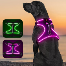 Light Up Dog Harness No Pull LED Dog Harness with Handle Rechargeable Reflective Dog Harness Comfortable 4 Point Adjustable Lighted Dog Vest Harness