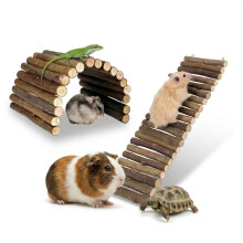 COZERI 2pcs guinea pig toys,Bendable Wooden Bridge chewable for Hamsters,Lizards,Hermit Crabs,tortoise accessories, Reptile Hideout Hut & Wood Climbi