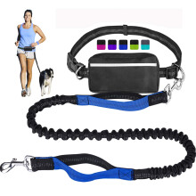 Hands Free Dog Leash for Running Walking Training Hiking, Dual-Handle Reflective Bungee, Poop Bag Dispenser Pouch, Adjustable Waist Belt, Shock Absor