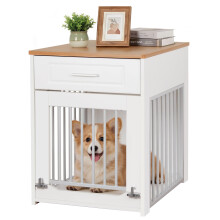 DAWNYIELD Dog Crate for Small Dog, Wooden Dog Cage with Flip-Up Door, White