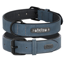 Didog Soft PU Leather Padded Custom Dog Collar with Personalized Nameplate and D Ring, Engraved Dog Collars for Small Medium Large Dogs,Blue,M