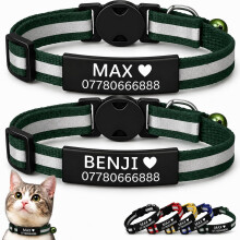 2 Pack Personalised Cat Collars with Engraved ID Plate, Name & Phone Number, Reflective Breakaway Safety Buckle, Adjustable Cat & Kitten Collar Set (