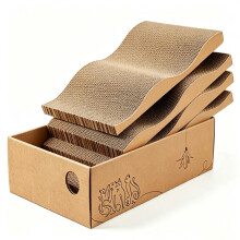 MUAEEOK Cardboard Cat Scratcher with Box, 5 PCS Reversible Cat Scratch Pad Replace, Corrugated Scratching Lounge for Small Kitty to Rest Play Suitabl