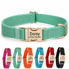 Personalised Reflective Dog Collar, Deeply Engraved in the UK with Name & Phone Number, Custom Adjustable Nylon Pet Collar with Metal Buckle for Smal