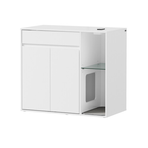 SoBuy Cache-litière Blanc 2 Portes Tiroir