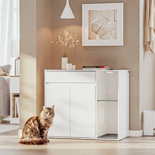 SoBuy Cache-litière Blanc 2 Portes Tiroir 1