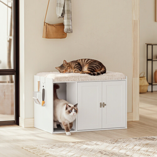 SoBuy Meuble Cache-Litière Chat Blanc 2 Portes HAT07-E-W 1