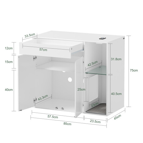 SoBuy Cache-litière Blanc 2 Portes Tiroir 2