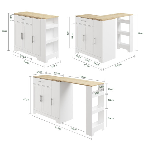 SoBuy Îlot de Cuisine Pliable FSB110-WN 2