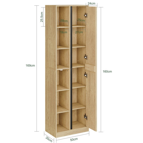 SoBuy Colonne SdB étroite éclairée chêne clair 2
