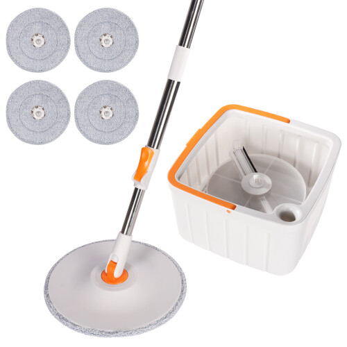 360° Floor Magic Spin Mop Bucket Set W/ 4 Pads