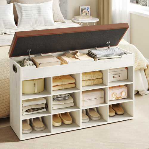 Shoe Storage Bench with Padded Seat and 12 Compartments