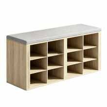 Shoe Storage Bench with Padded Seat, 12 Open Compartments