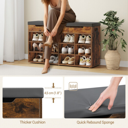 Shoe Storage Bench with Padded Seat and 12 Compartments