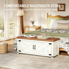 Shoe Storage Bench with 2 Barn Doors and Padded Seat White-Brown