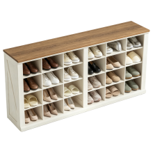 Shoe Storage Bench with 24 Compartments, White and Brown
