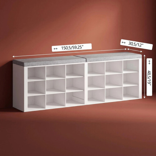 Shoe Storage Bench with Padded Seat, 18 Open Compartments 2