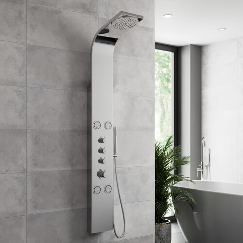 Thermostatic Shower Panel Column Tower 4 Body Jets Twin Head Bathroom Polished