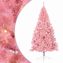 vidaXL Artificial Pre-lit Christmas Tree with 300 LEDs Pink 210 cm PVC