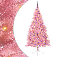 vidaXL Artificial Pre-lit Christmas Tree with 300 LEDs Pink 210 cm PVC