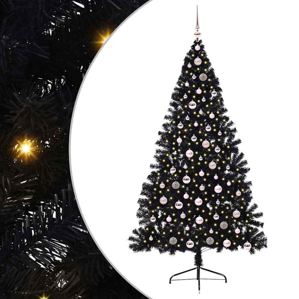 VIDAXL Pre-lit Artificial Christmas Tree with Pink Balls - Black - 210 cm - Image 2