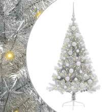 vidaXL Artificial Pre-lit Christmas Tree Silver 120 cm PET