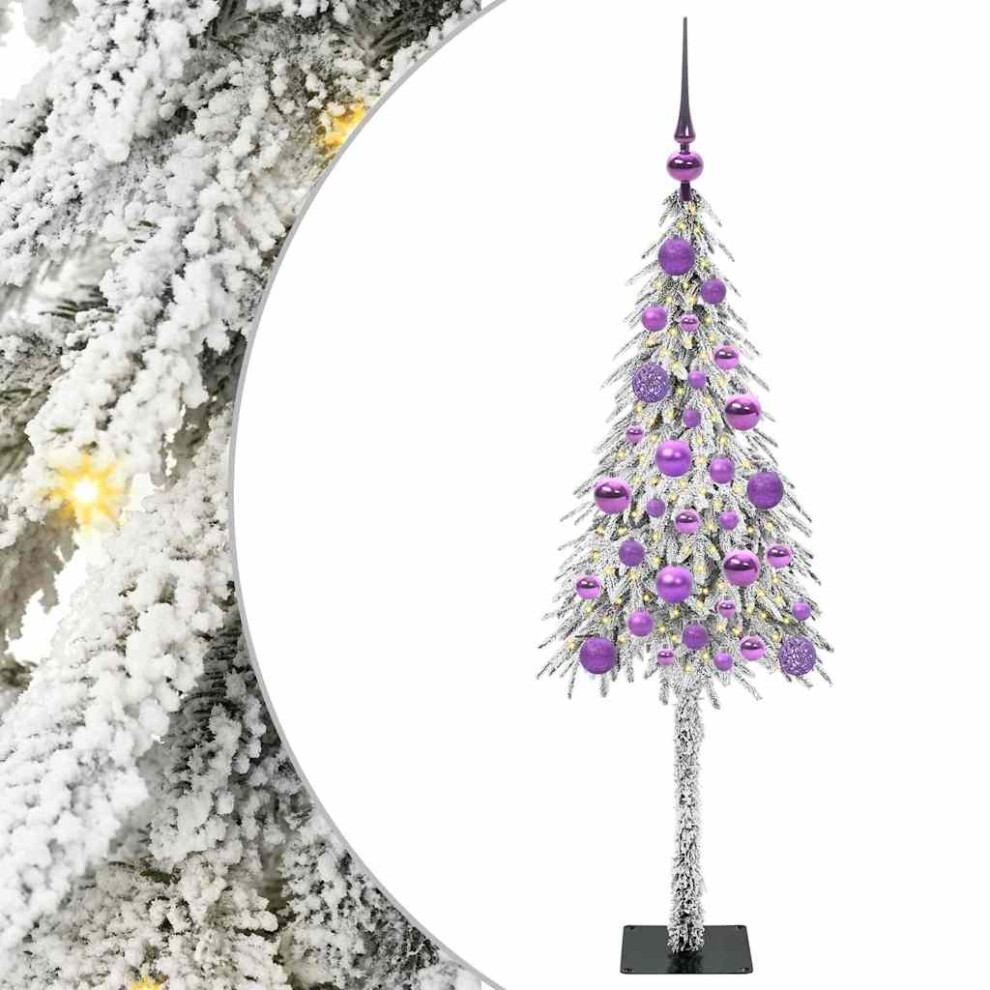 VIDAXL 120 cm White Artificial Christmas Tree with 150 LED Lights and Lilac Ornaments - Image 2