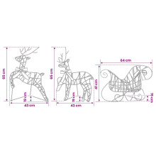 vidaXL Christmas Reindeer with sleigh 3 pcs 140 LEDs Warm White
