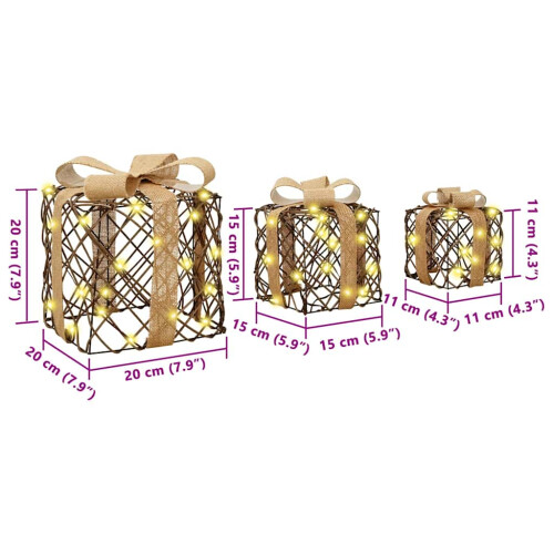 VidaXL vidaXL Lighted Christmas Gift Box 3 pcs 150 LEDs Warm White