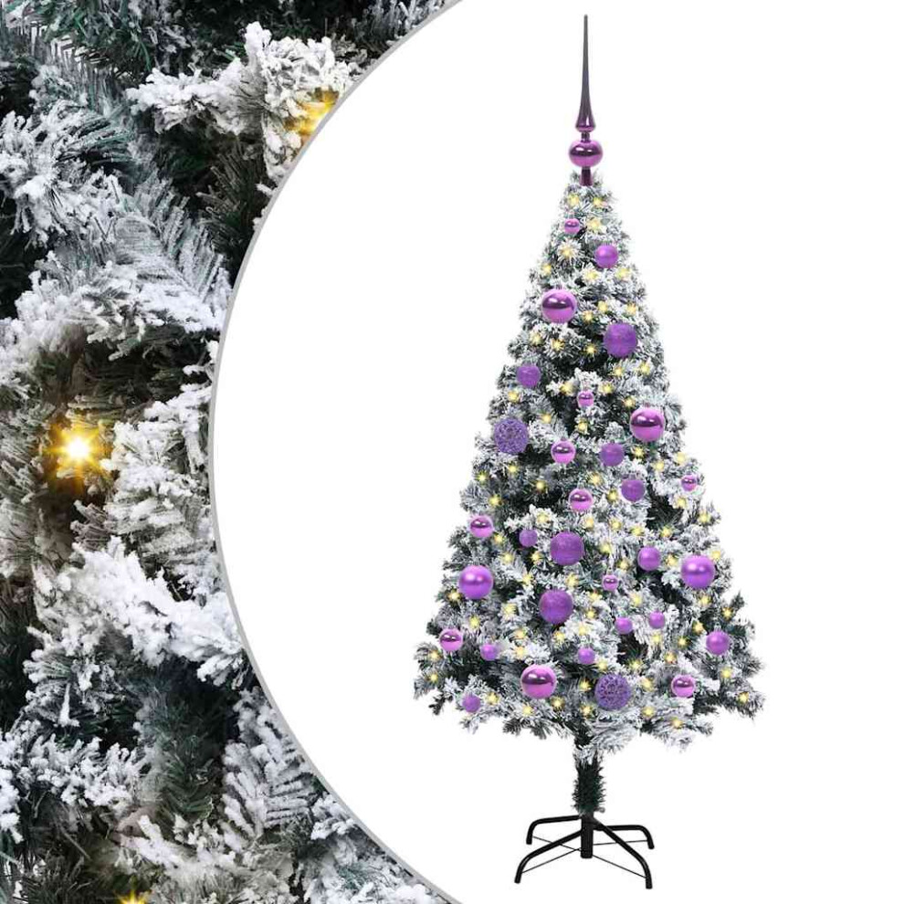 vidaXL Artificial Christmas Tree with 150 LEDs - Snow Flocked - Green - 120 cm - Image 2