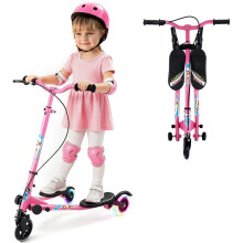 AOODIL Swing Scooter for Kids, 3 Wheels Wiggle Kick Scooter with 4 Adjustable Handlebar & 2 Rear LED Wheel for Boys and Girls Ages 3-8 (pink)