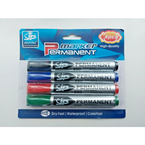 4 X Permanent Pens Markers Bullet Tip High Quality Waterproof Assorted Colours