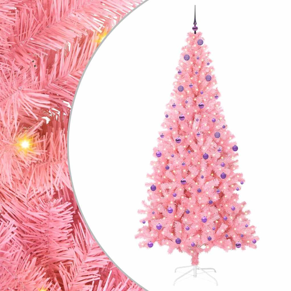 vidaXL 240 cm Artificial Christmas Tree with 300 LEDs and Pink Balls - PVC - Image 2