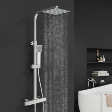 Bathroom Mixer Shower Thermostatic Twin Shower Head Square Bar Valve Chrome Set