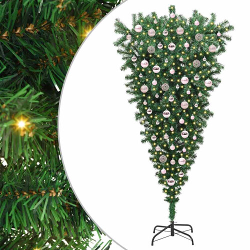 VidaXL vidaXL Upside-down Artificial Pre-lit Christmas Tree with Ball Set PVC 1