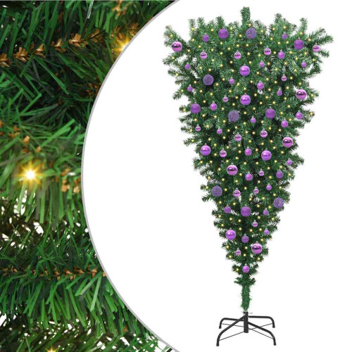 VidaXL vidaXL Upside-down Artificial Pre-lit Christmas Tree with Ball Set PVC 1