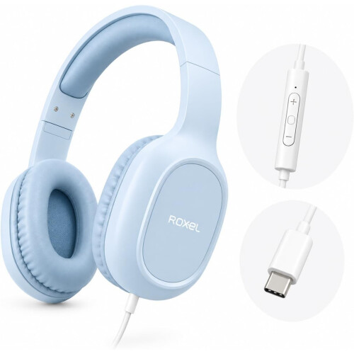 Roxel Roxel RX-90C USB-C Wired Headphones, Mic & Inline Control, 1.5m Cable,Blue