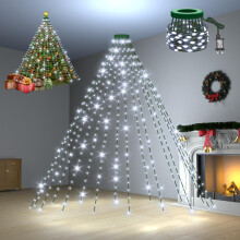 Dalugo Christmas Tree Lights Cool White, 480 LED 2.4m  16 Strands Outdoor Christmas Lights Mains Powered with 6h Timer, Memory Function, 8 Modes, IP