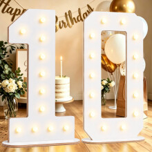 44CM White Wooden Light Up Numbers 10, 10th Birthday Decor for Boys Girls