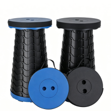 Blue Round Folding Stool Portable, Lightweight Collapsible Camping Seat Outdoor