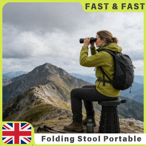 Folding Stool Portable Telescoping Seat Camping Retractable Outdoor Adjustable!!