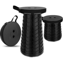 Black Portable Folding Stool 150kg, Heavy Duty Telescopic Seat for Festival UK